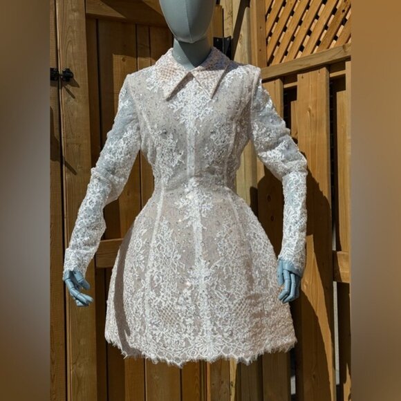 🆕 BRONX & BANCO 🧿 NWOT Adelaide White Lace Bridal Mini Dress, Sz S US 4 - Picture 4 of 16